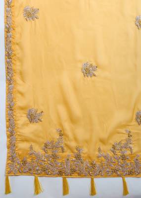 Yellow Organza Embroidery Saree with Velvet Blouse Piece 7