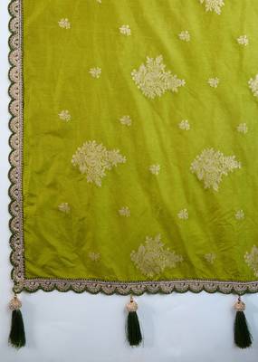Green Viscose Silk Cut work Embroidery border Saree with Embroidered Blouse 7