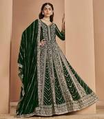 Green embroidery faux georgette anarkali suit
