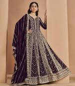 Wine embroidery faux georgette anarkali suit
