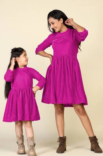 Fuchsia samaira velvet dresses for mom & daughter