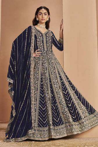 Blue embroidery faux georgette anarkali suit