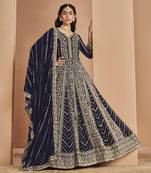Blue embroidery faux georgette anarkali suit