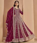 Rani pink embroidery faux georgette anarkali suit