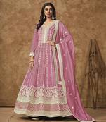 Pink embroidery dolla silk anarkali suit