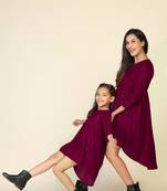 Trendy maroon high-low dresses for mom and daughter - matching set