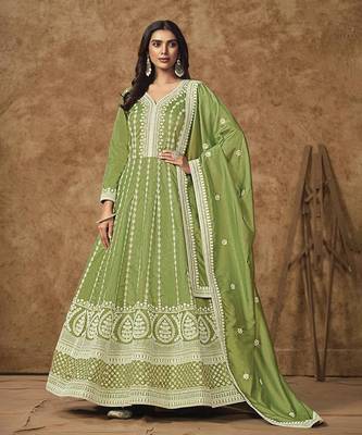 Light green embroidery dolla silk anarkali suit 1