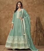 Sea green embroidery dolla silk anarkali suit