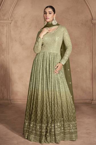 Pista green georgette embroidered anarkali suit