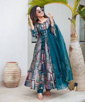 Blue anarkali suit with dupatta 3