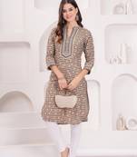 Women rayon fabric black color mandarian neck calf length 3/4 sleeves kurta