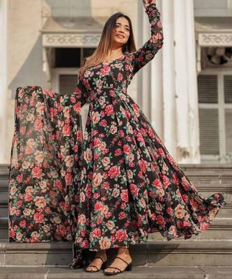 Black georgette anarkali with  dupatta 4
