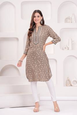 Women rayon fabric black color mandarian neck calf length 3/4 sleeves kurta 5