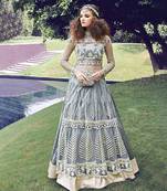 Grey embroidery zari work net anarkali suit