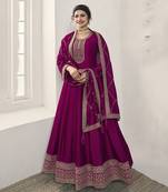 Silk blend dark magenta embroidered anarkali salwar kameez