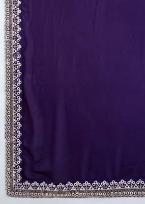 Trendmalls Purple Georgette Embroidery work Saree with Blouse Piece 7