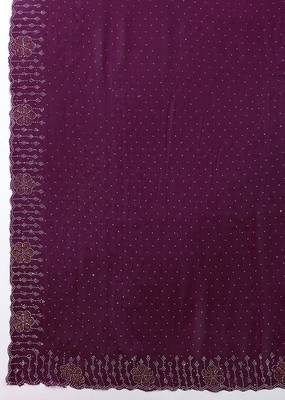Purple silk blend swarovski work saree with unstitch blouse piece 6