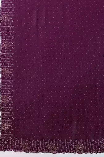 Trendmalls Purple silk blend swarovski work saree with unstitch blouse piece