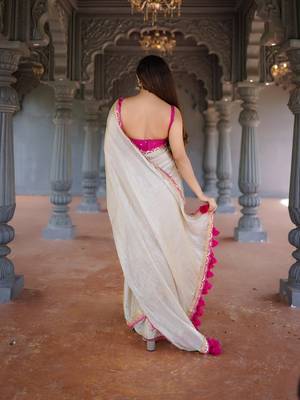 Gold and Cream Dual-Tone Saree with Elegant Embroidered Lace 9