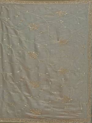 Trendmalls Sea green Satin Swarovski Mirror Work Saree with Unstitch Blouse Piece 8