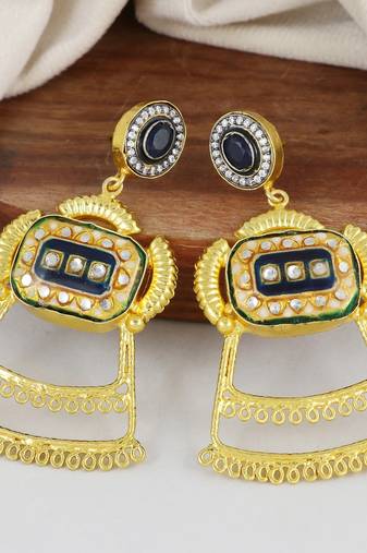 Gold finish sapphire earrings