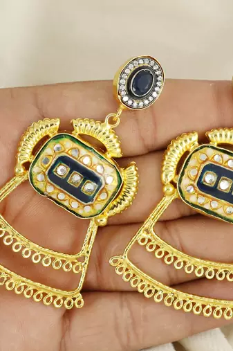 Gold finish sapphire earrings