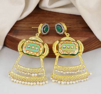 Gold finish green onyx earrings 1