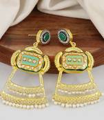 Gold finish green onyx earrings
