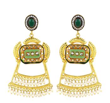 Gold finish green onyx earrings 2