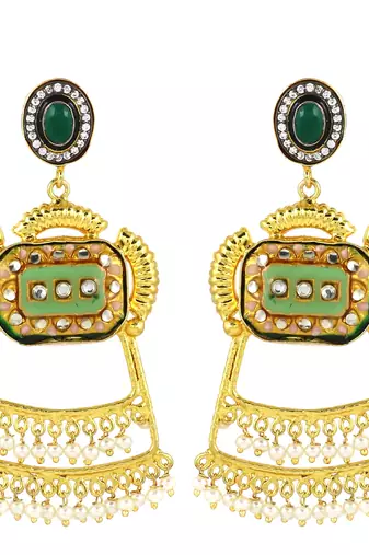 Gold finish green onyx earrings