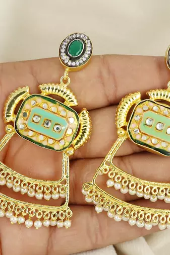Gold finish green onyx earrings