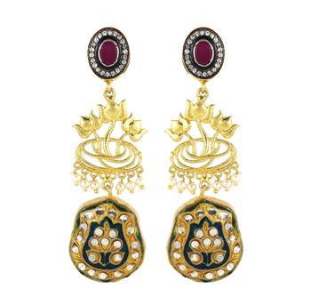 Gold finish lotus flower earrings 2