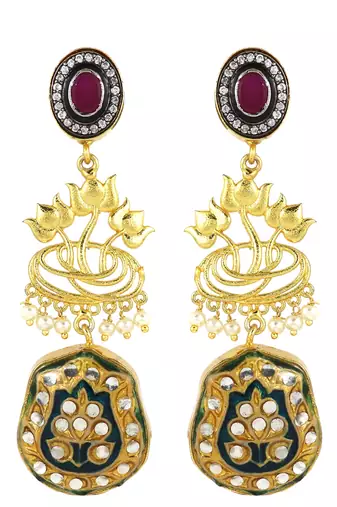 Gold finish lotus flower earrings