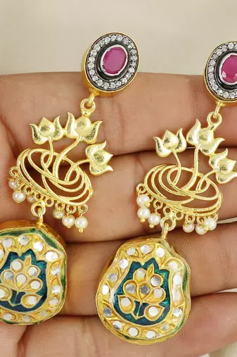 Gold finish lotus flower earrings