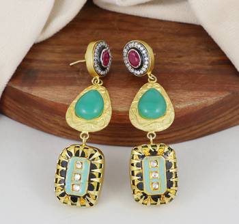 Gold finish green onyx earrings 1