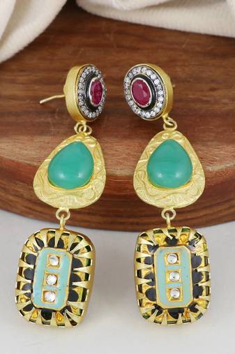 Gold finish green onyx earrings