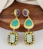Gold finish green onyx earrings
