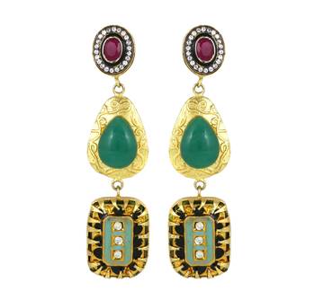 Gold finish green onyx earrings 2