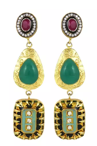 Gold finish green onyx earrings