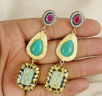 Gold finish green onyx earrings 3