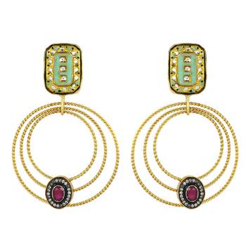 Gold finish meena ruby earrings 2