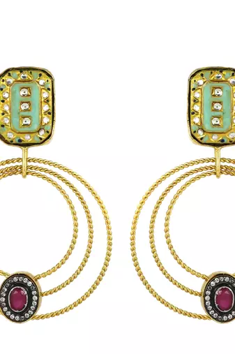 Gold finish meena ruby earrings