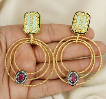 Gold finish meena ruby earrings 3