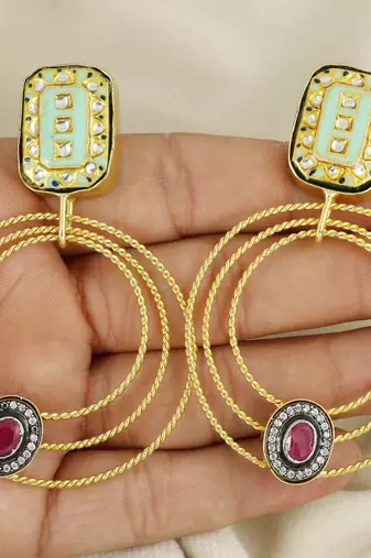 Gold finish meena ruby earrings
