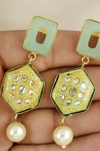 Gold finish amazonite earrings