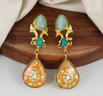 Turquoise teardrop gold earrings 1