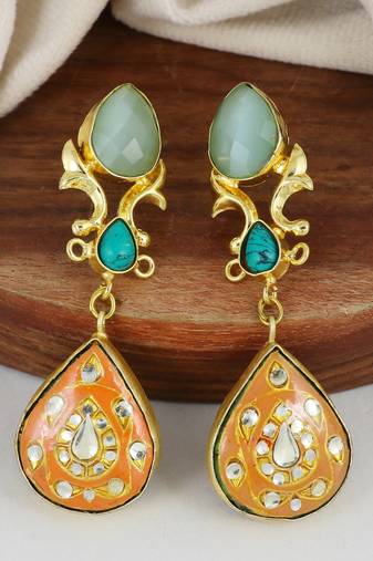 Turquoise teardrop gold earrings