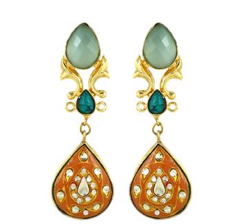 Turquoise teardrop gold earrings 2