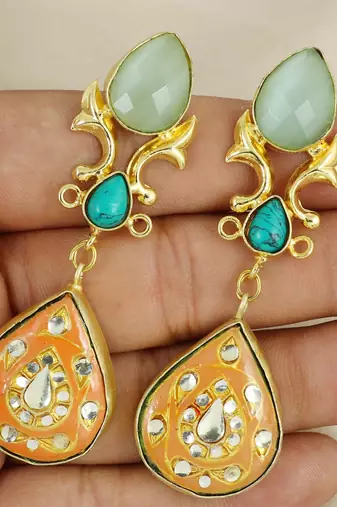 Turquoise teardrop gold earrings