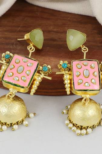 Gold finish meenakari earrings